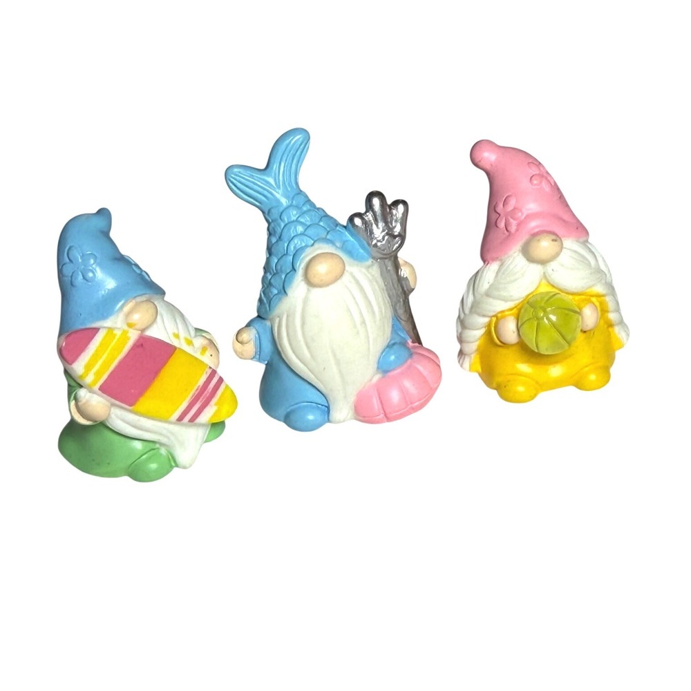 Miniature Beach Garden Gnomes Set of 3 Surfer Merman Beach Ball Summer Decor 2"